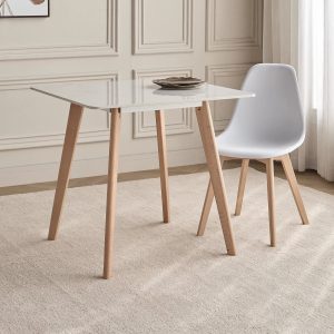 Modern Scandinavian Dining Table – High Gloss White Top with Solid Wood Legs (4 Seater)