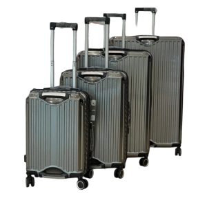 Modern Ribbed Hardshell Spinner Luggage Set – Metallic Grey
